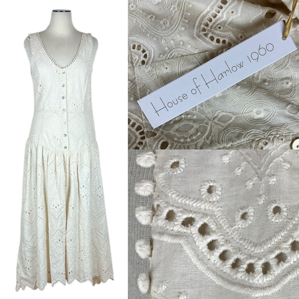 House of Harlow Cream Eyelet Long Dress Sleeveless NWT